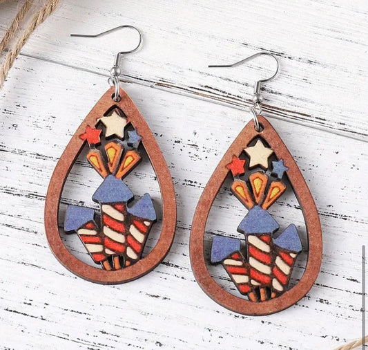 Earrings: Teardrop Patriotic Fireworks