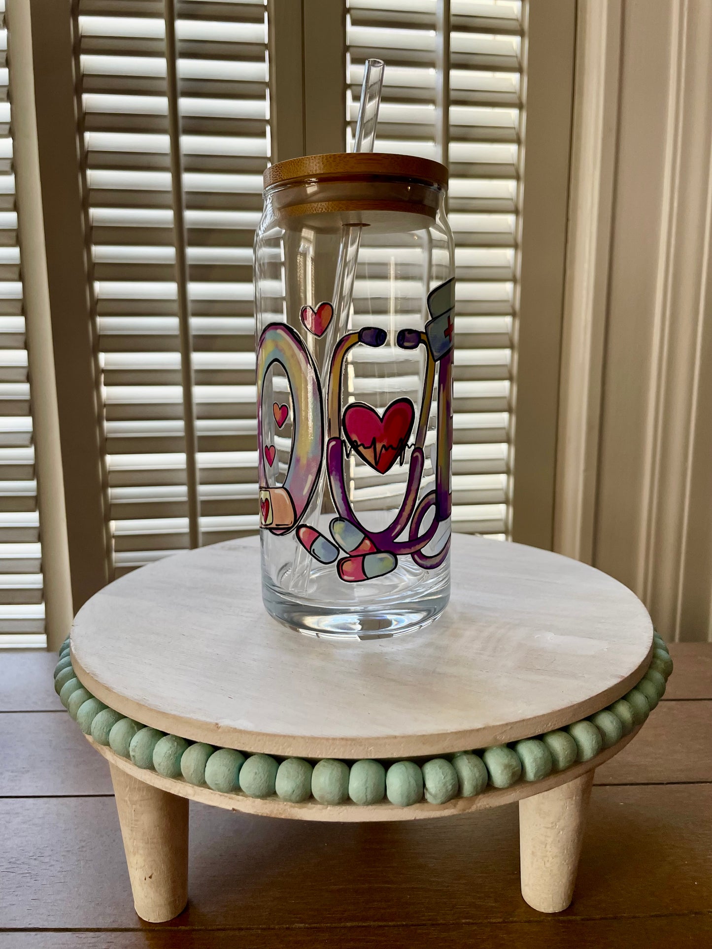 Glass Can With Lid/Straw: Nurse (Variety)