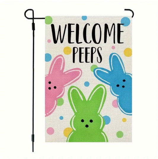 Garden Flag: Welcome Peeps