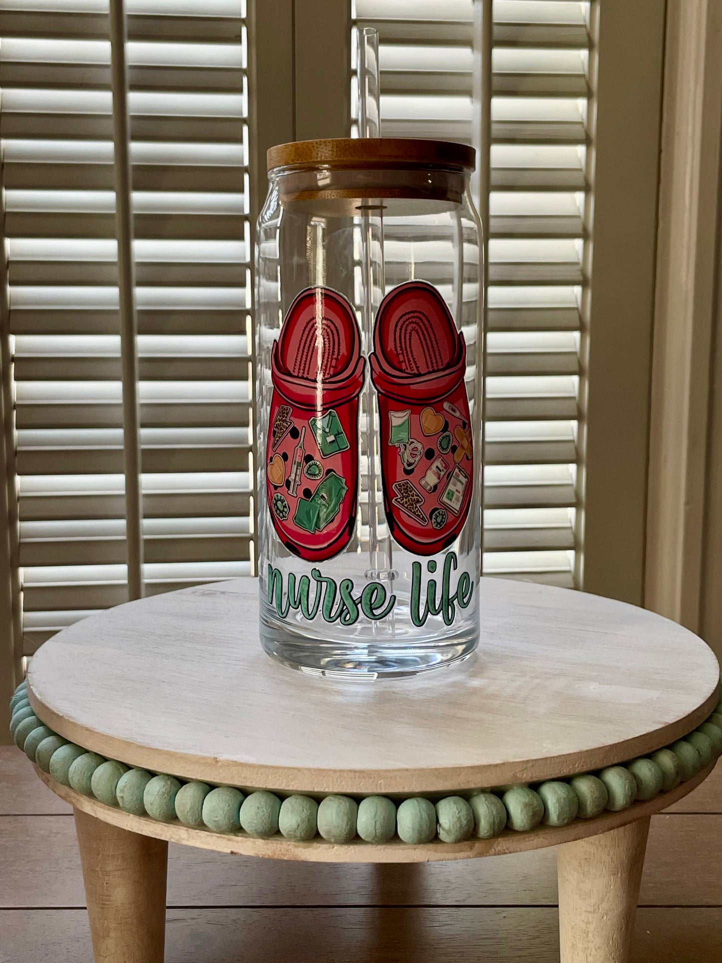 Glass Can With Lid/Straw: Nurse (Variety)