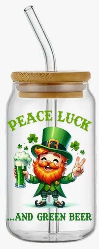 Glass Can With Lid/Straw: St. Patrick’s Day (Variety)