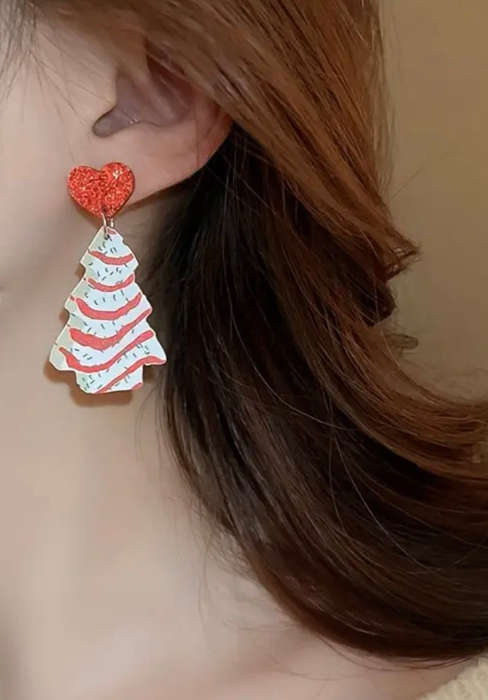 Earrings: Red and White Tree