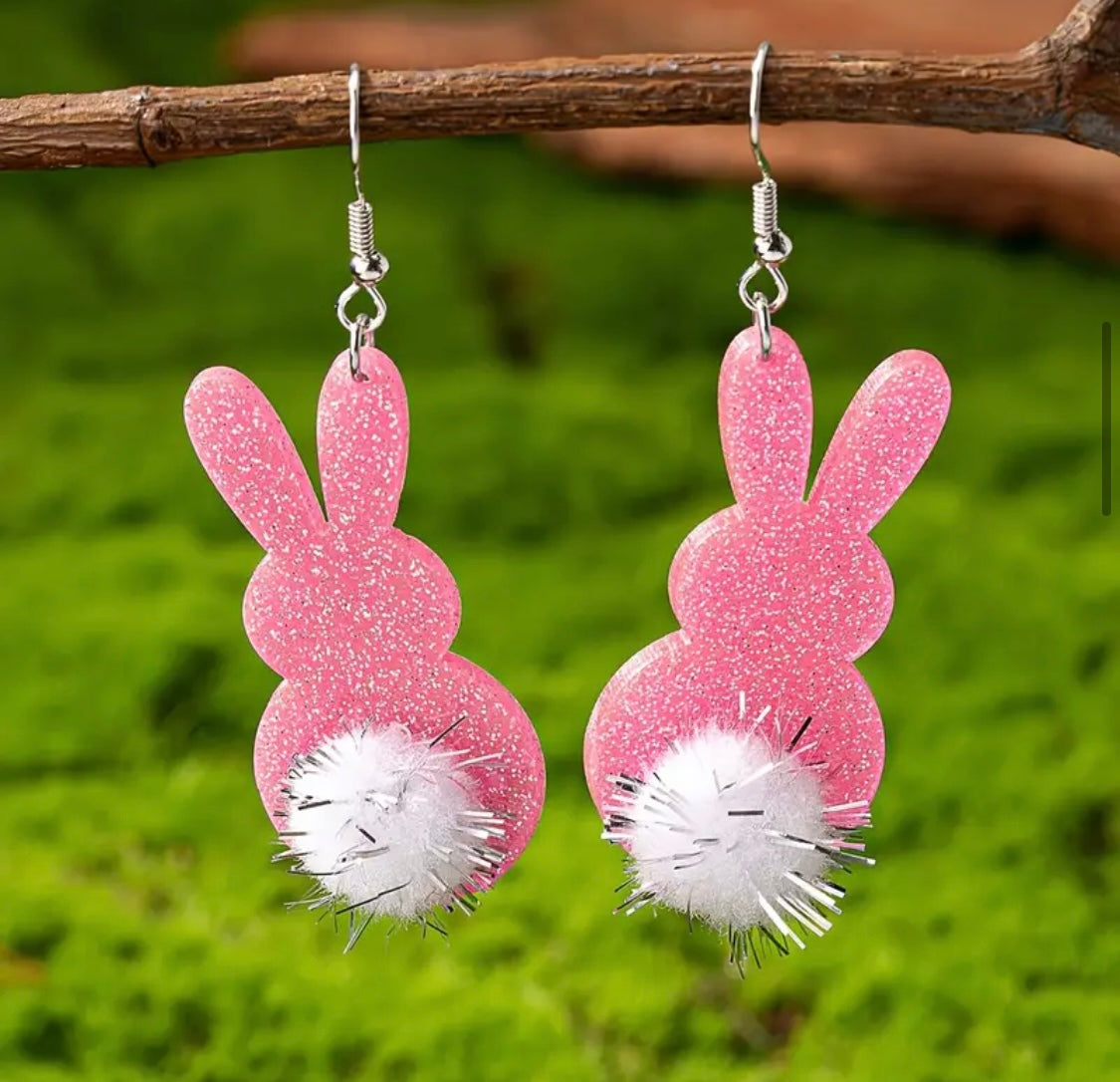 Earrings: Pink Puffy Tailed Bunnies