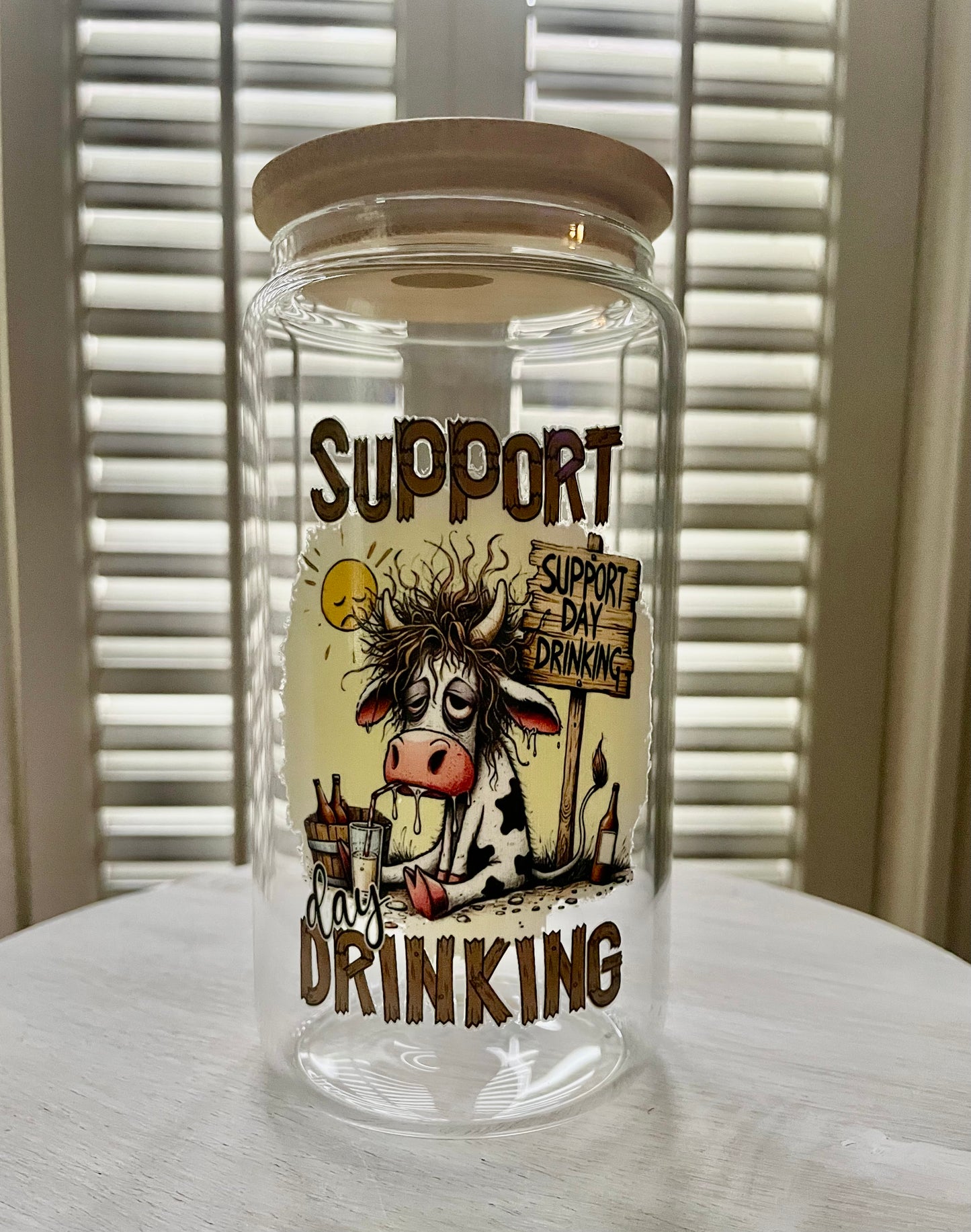 Glass Can with Lid/Straw: Funny (Variety)