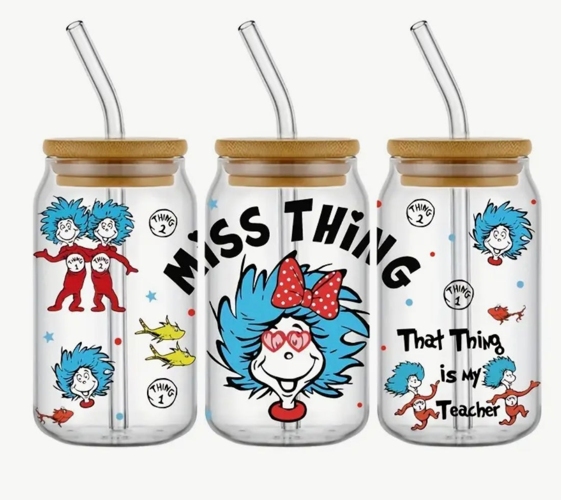 Glass Can With Lid/Straw: Dr. Seuss (Variety)