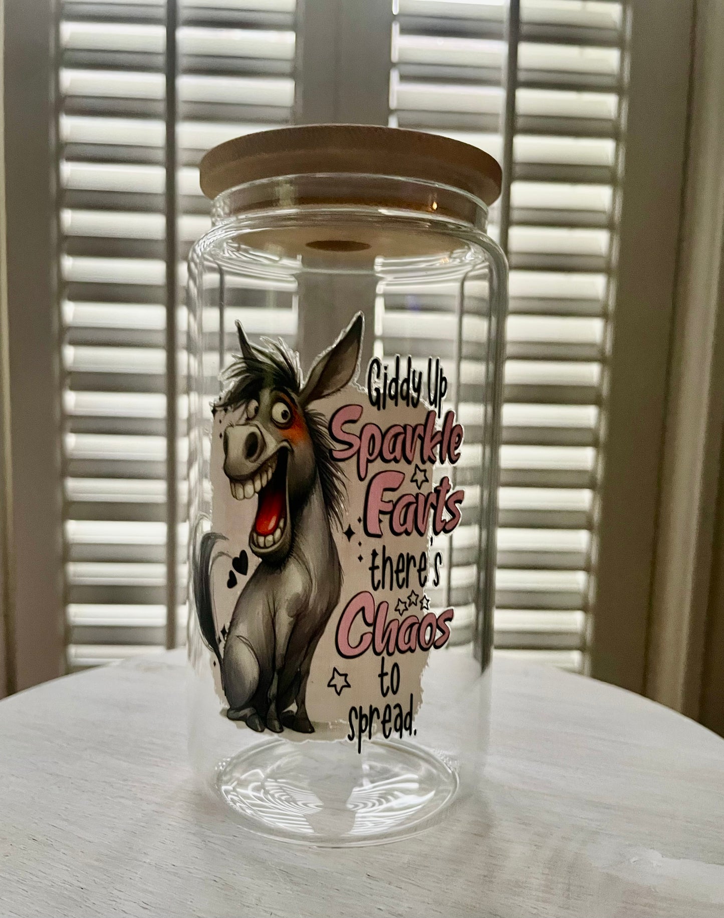 Glass Can with Lid/Straw: Funny (Variety)