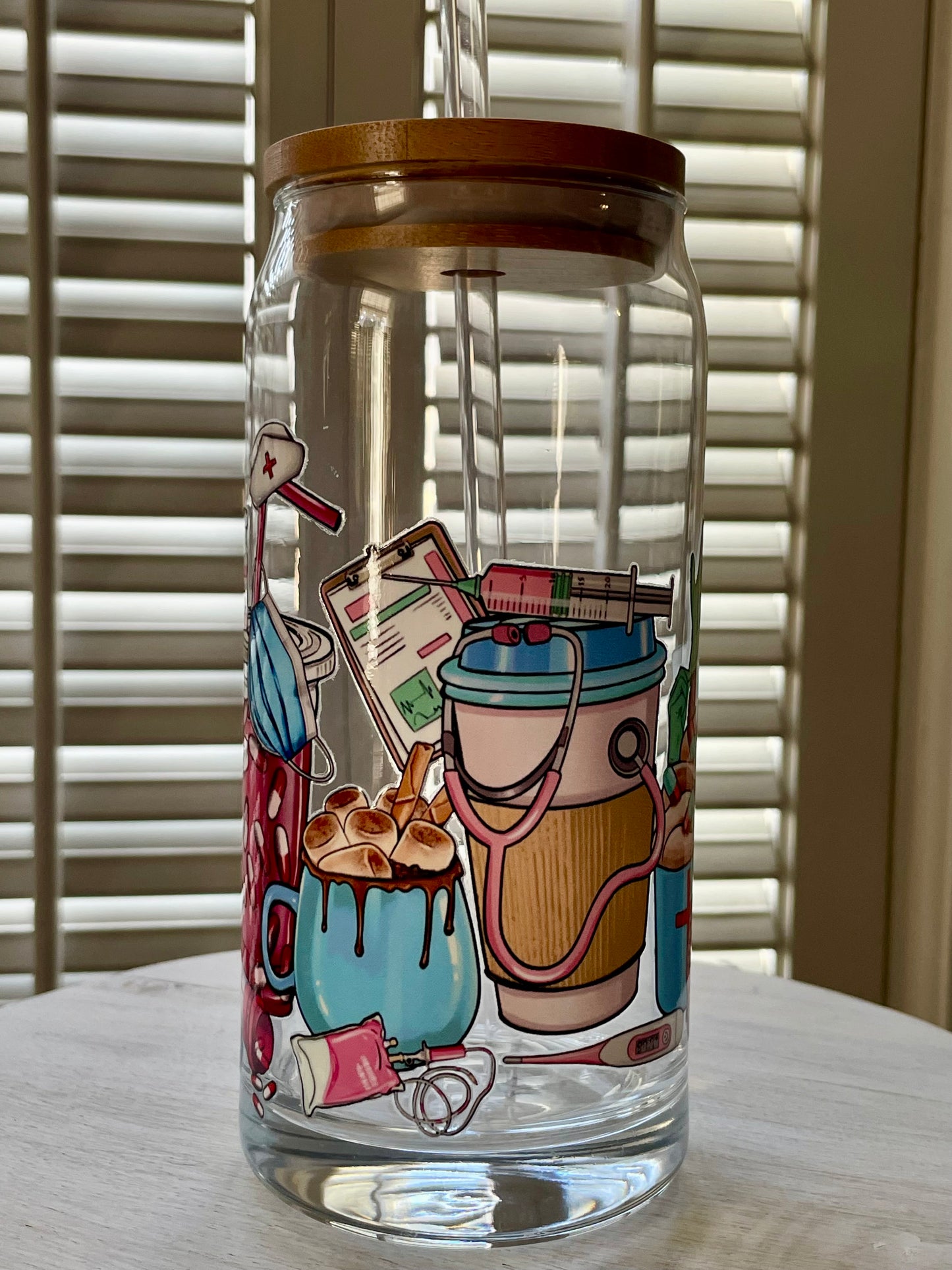Glass Can With Lid/Straw: Nurse (Variety)
