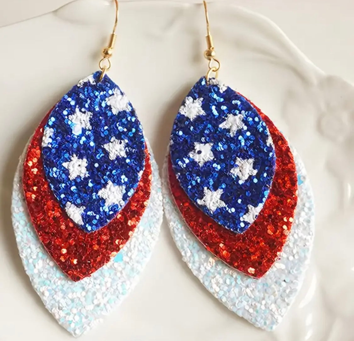 Earrings: Teardrop Layered Patriotic Colors