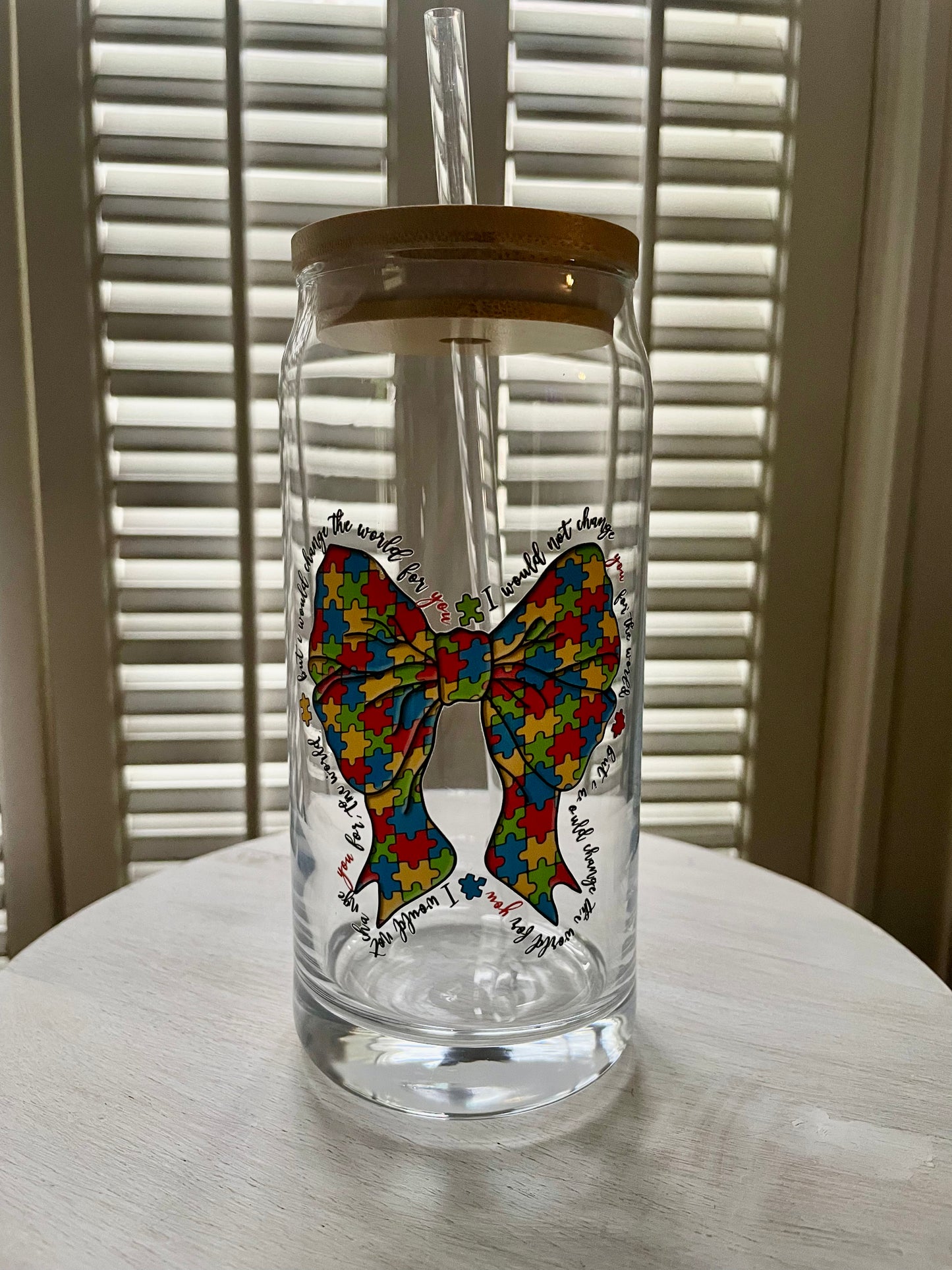 Glass Can With Lid/Straw: Autism (Variety)