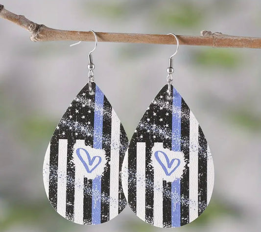 Earrings: Teardrop Thin Blue Line