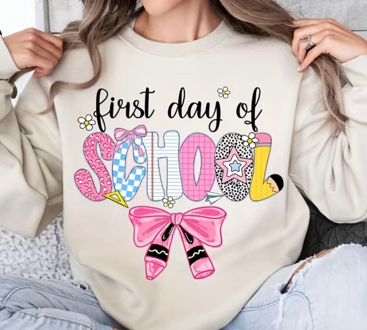 Decal Only: First Day of School (Crayon Bow)