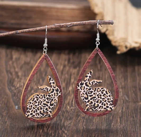 Earrings: Teardrop Leopard Bunnies