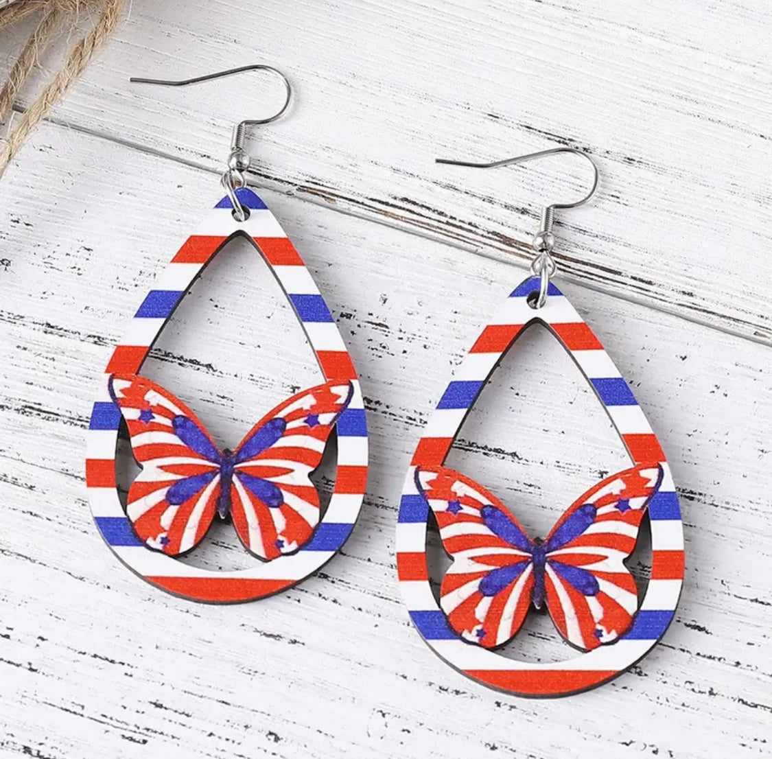 Earrings: Teardrop Patriotic Butterflies