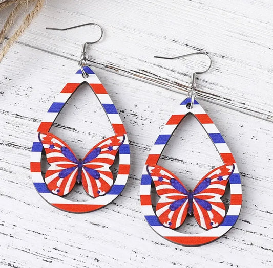 Earrings: Teardrop Patriotic Butterflies